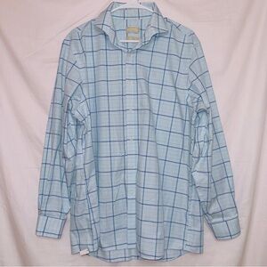 Michael Kors Blue Plaid Long Sleeve Regular Fir AirSoft Cotton Dress Shirt 16.5